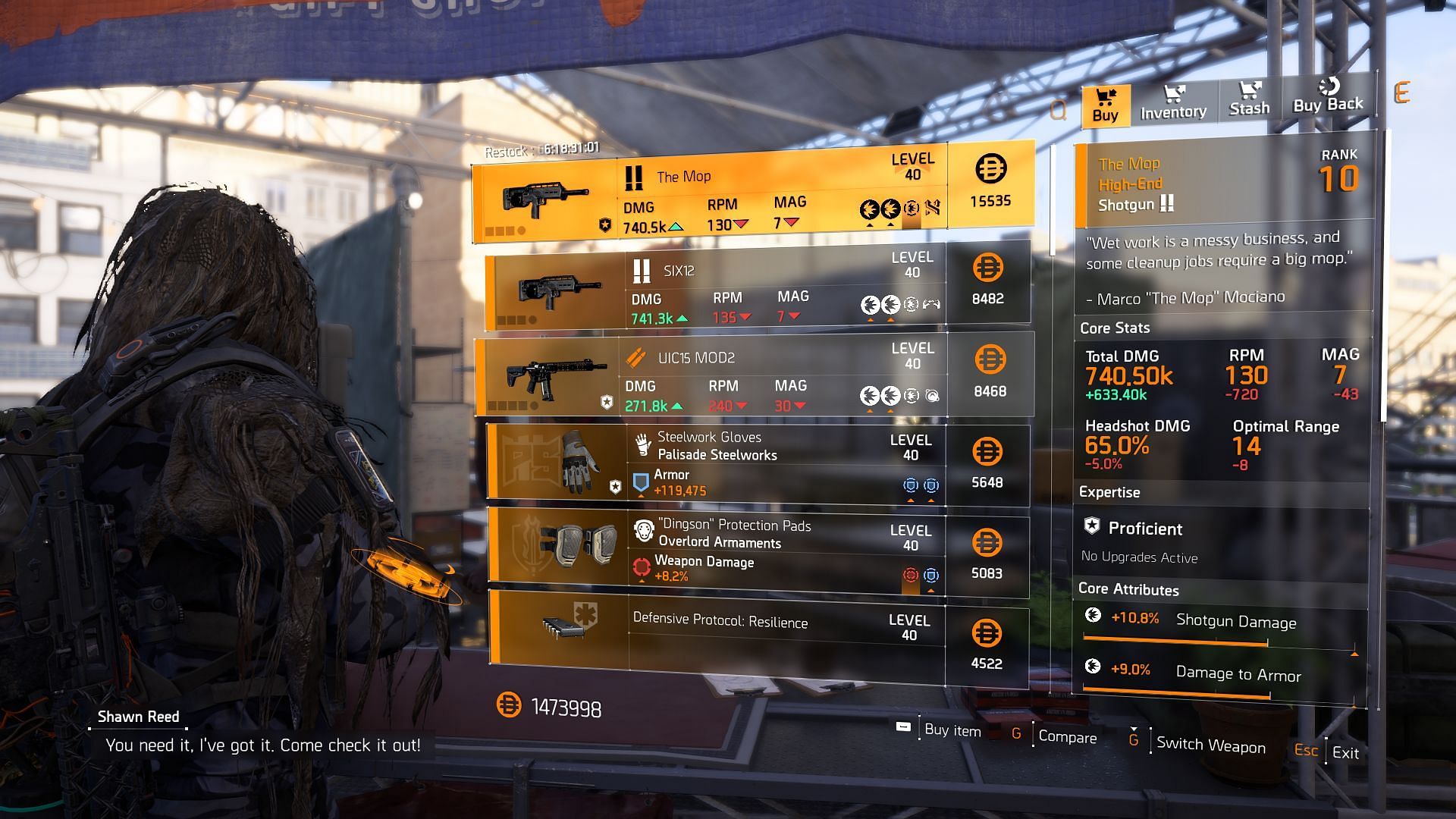 The Division 2 vendor found at the Theatre Settlement (Image via Sportskeeda Gaming || Ubisoft)